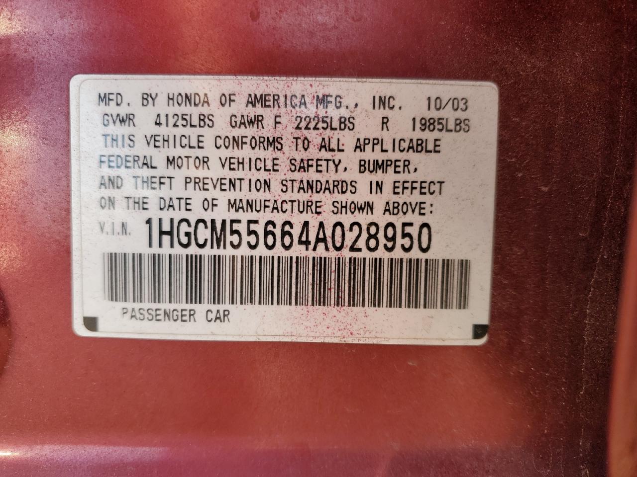 Photo 11 VIN: 1HGCM55664A028950 - HONDA ACCORD 