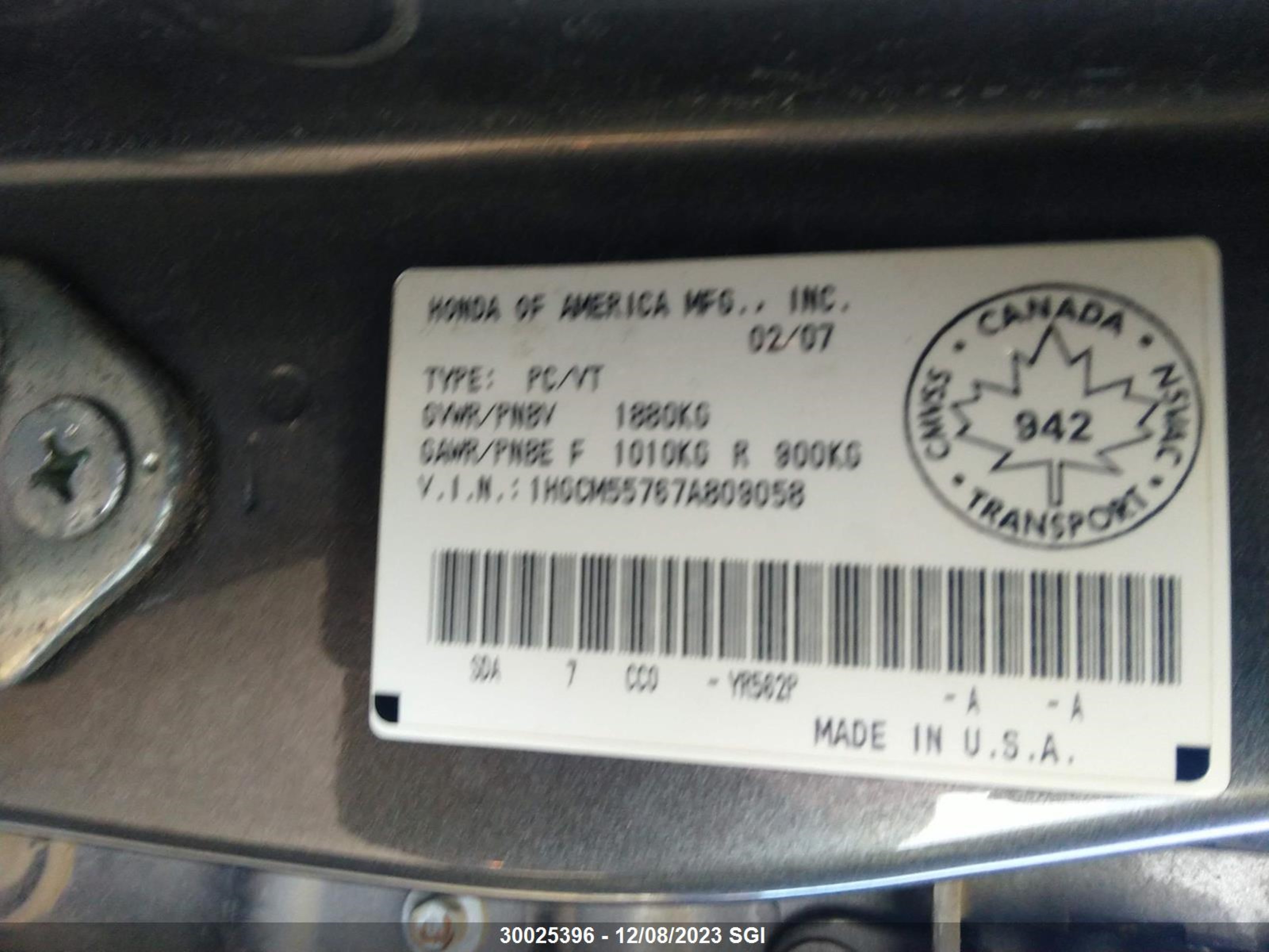 Photo 7 VIN: 1HGCM55767A809058 - HONDA ACCORD 