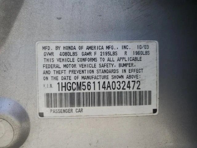 Photo 11 VIN: 1HGCM56114A032472 - HONDA ACCORD DX 