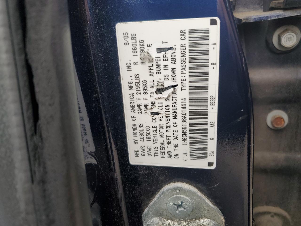 Photo 11 VIN: 1HGCM56136A014414 - HONDA ACCORD 