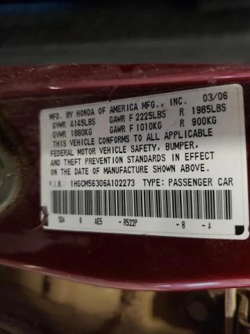 Photo 11 VIN: 1HGCM56306A102273 - HONDA ACCORD SE 