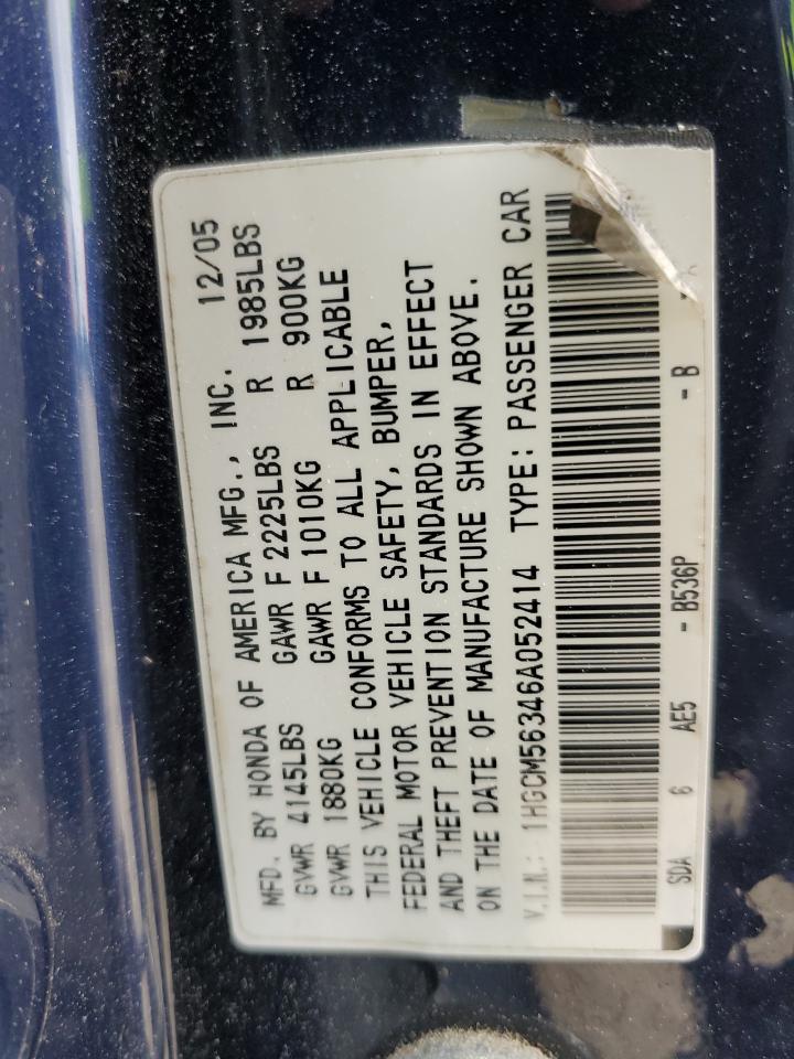 Photo 11 VIN: 1HGCM56346A052414 - HONDA ACCORD 