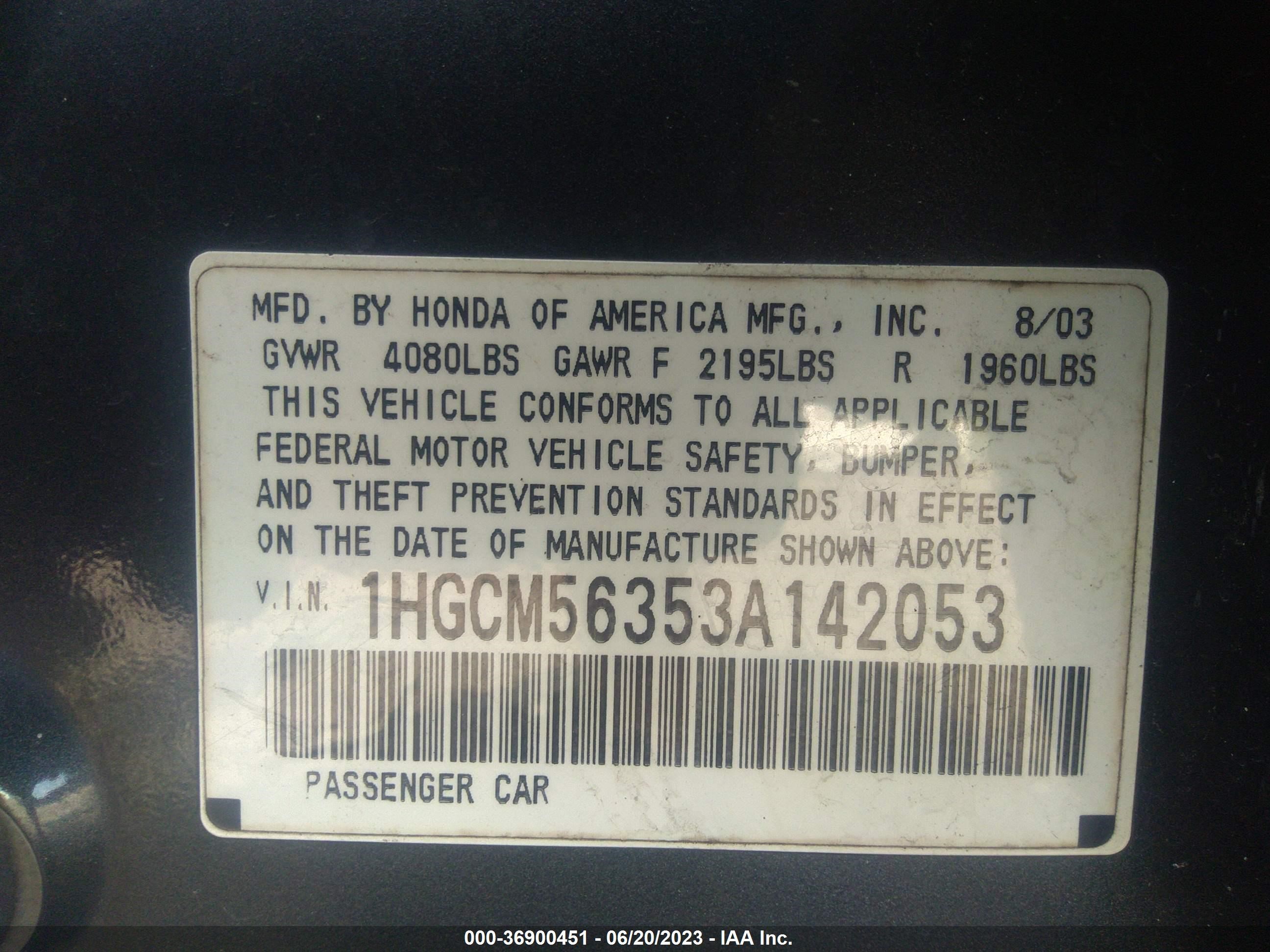 Photo 8 VIN: 1HGCM56353A142053 - HONDA ACCORD 