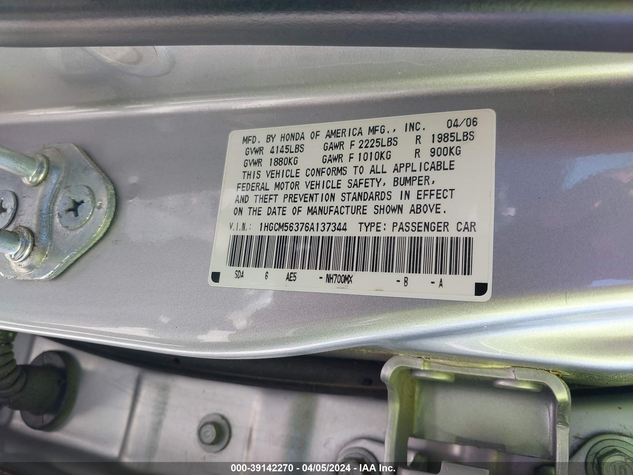 Photo 8 VIN: 1HGCM56376A137344 - HONDA ACCORD 