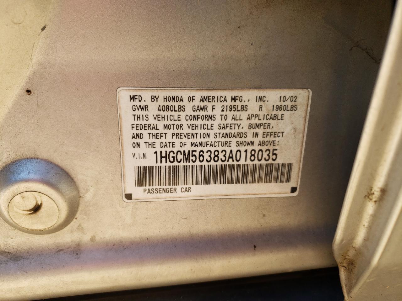 Photo 11 VIN: 1HGCM56383A018035 - HONDA ACCORD 