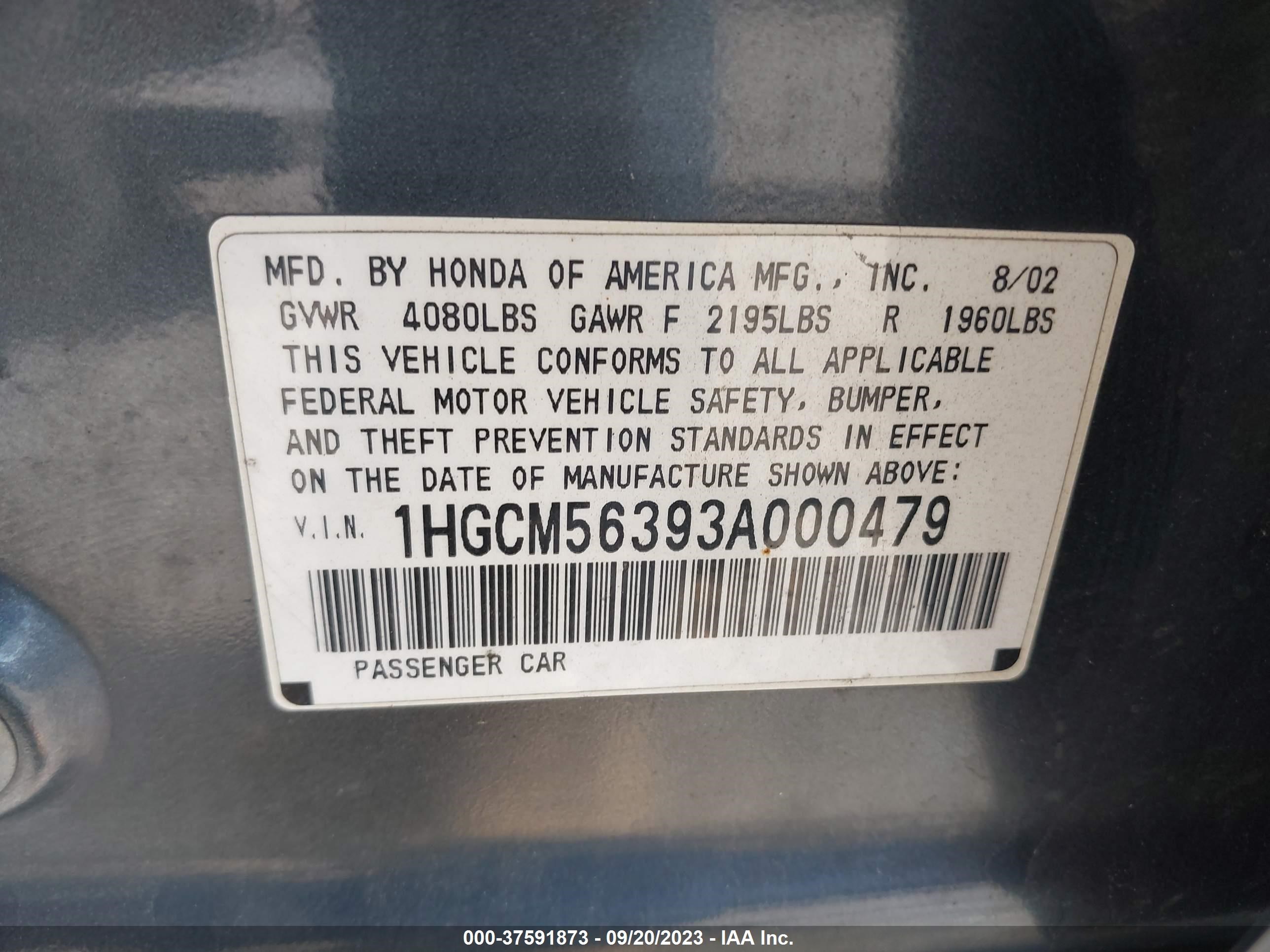 Photo 8 VIN: 1HGCM56393A000479 - HONDA ACCORD 