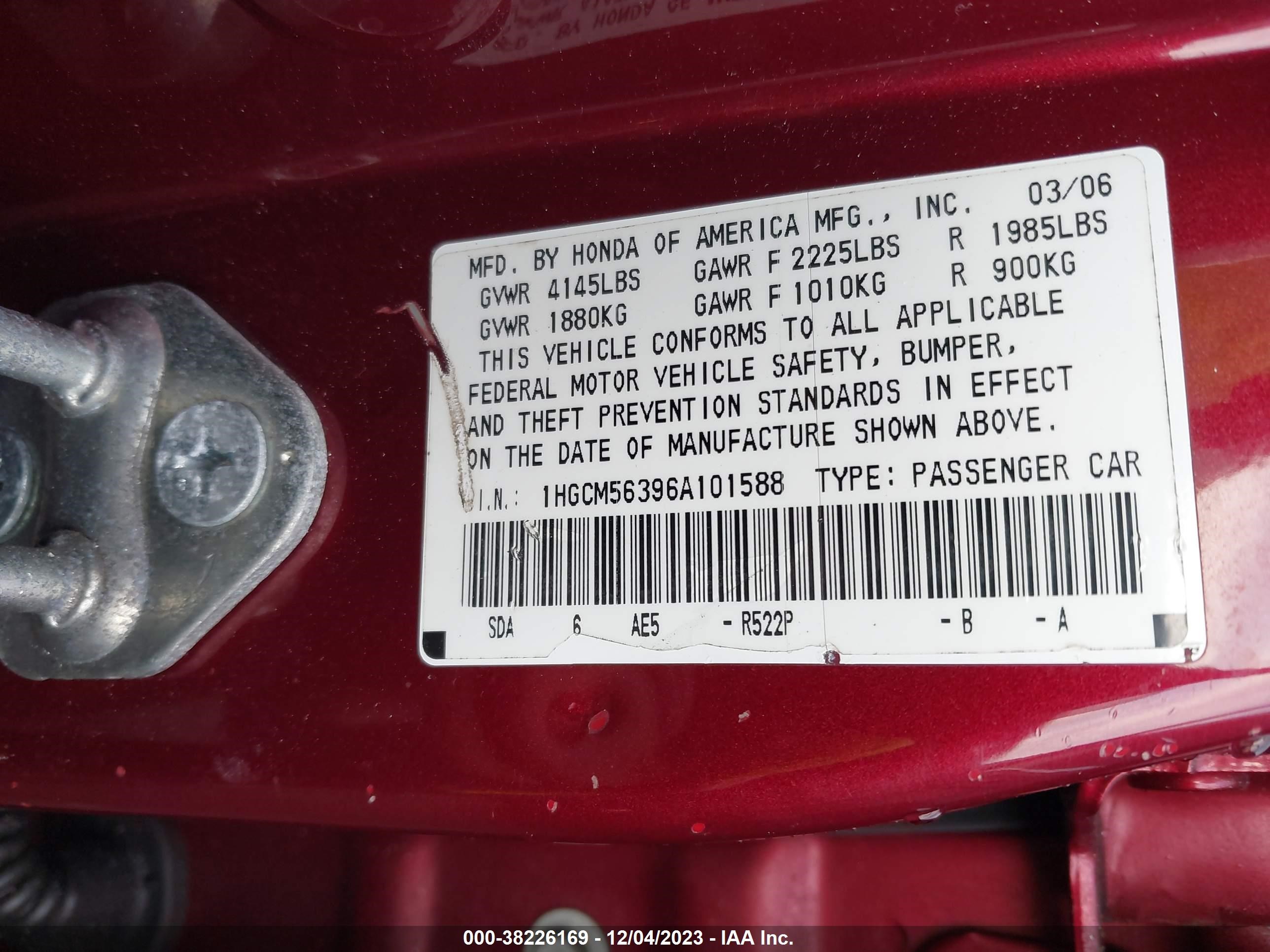 Photo 8 VIN: 1HGCM56396A101588 - HONDA ACCORD 