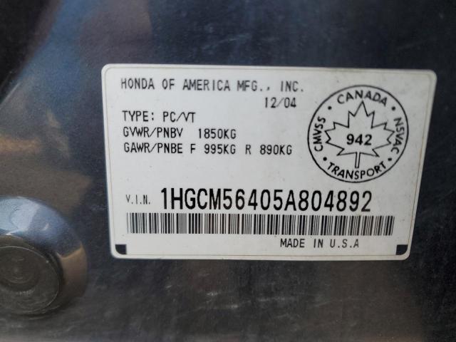 Photo 11 VIN: 1HGCM56405A804892 - HONDA ACCORD LX 