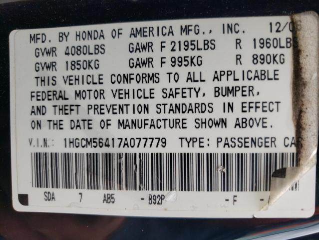 Photo 11 VIN: 1HGCM56417A077779 - HONDA ACCORD 