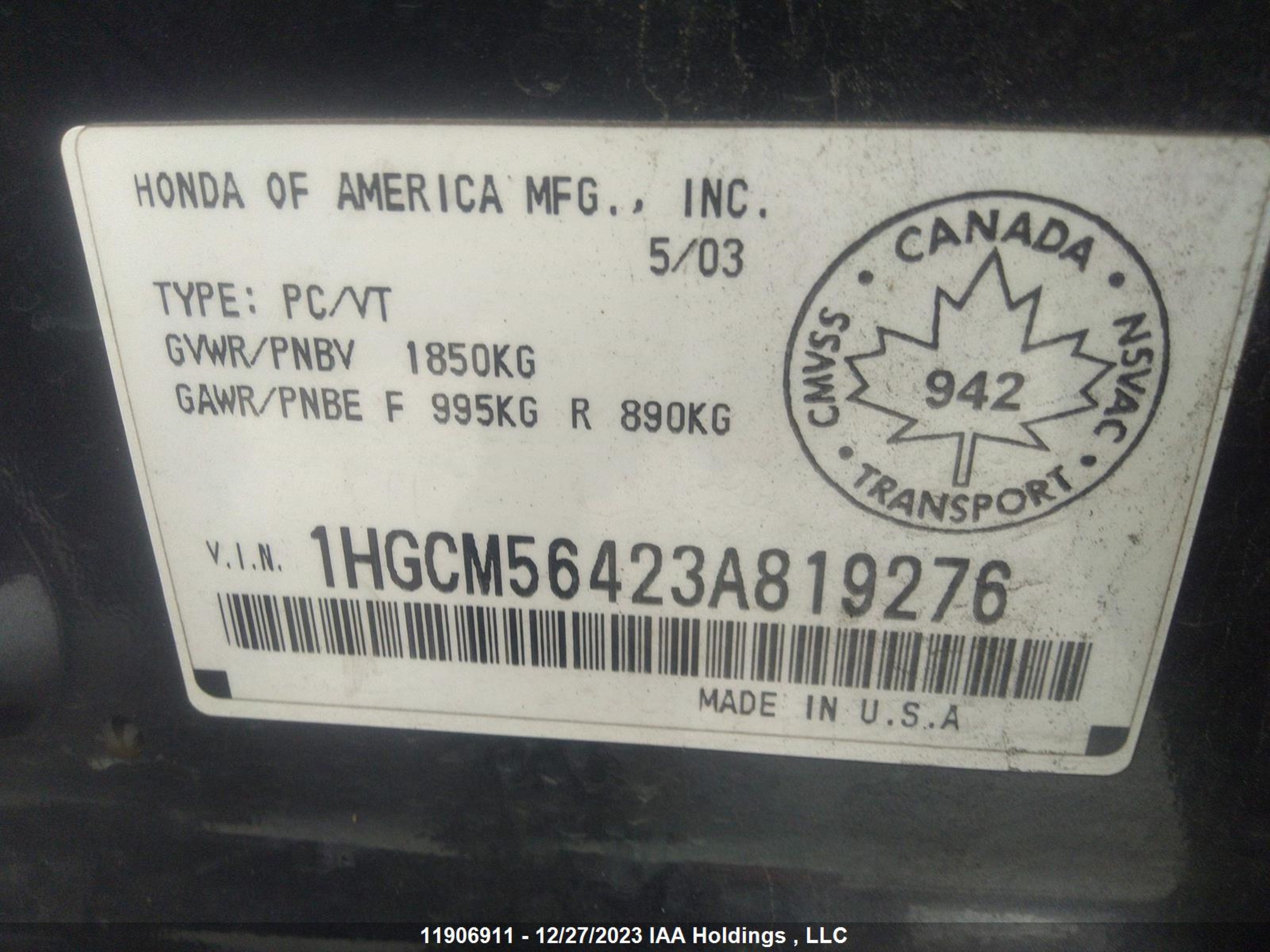 Photo 8 VIN: 1HGCM56423A819276 - HONDA ACCORD 