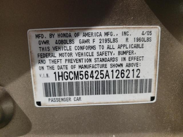 Photo 11 VIN: 1HGCM56425A126212 - HONDA ACCORD LX 