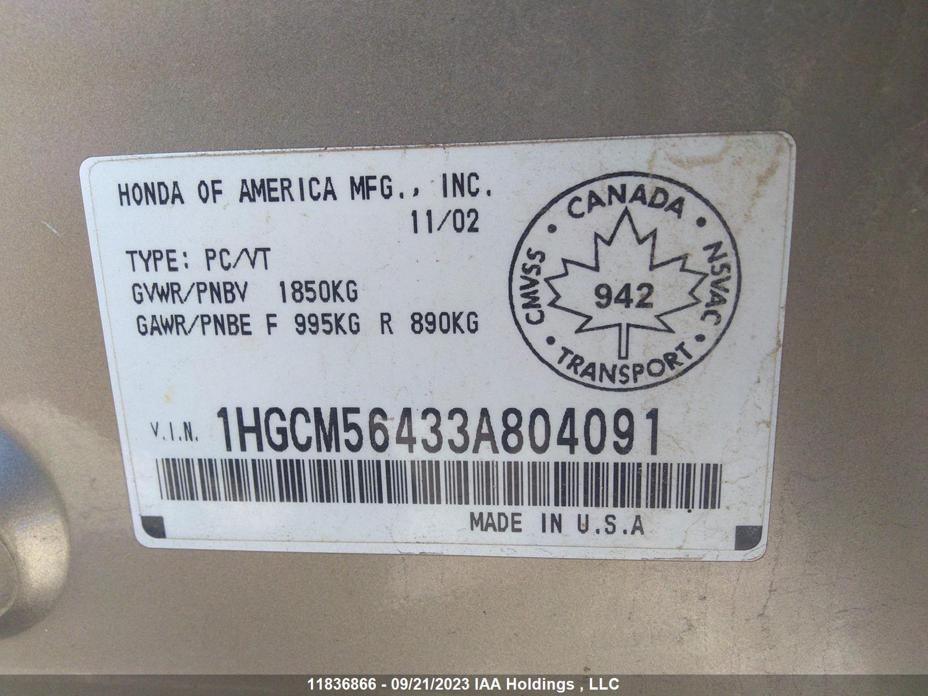 Photo 8 VIN: 1HGCM56433A804091 - HONDA ACCORD 