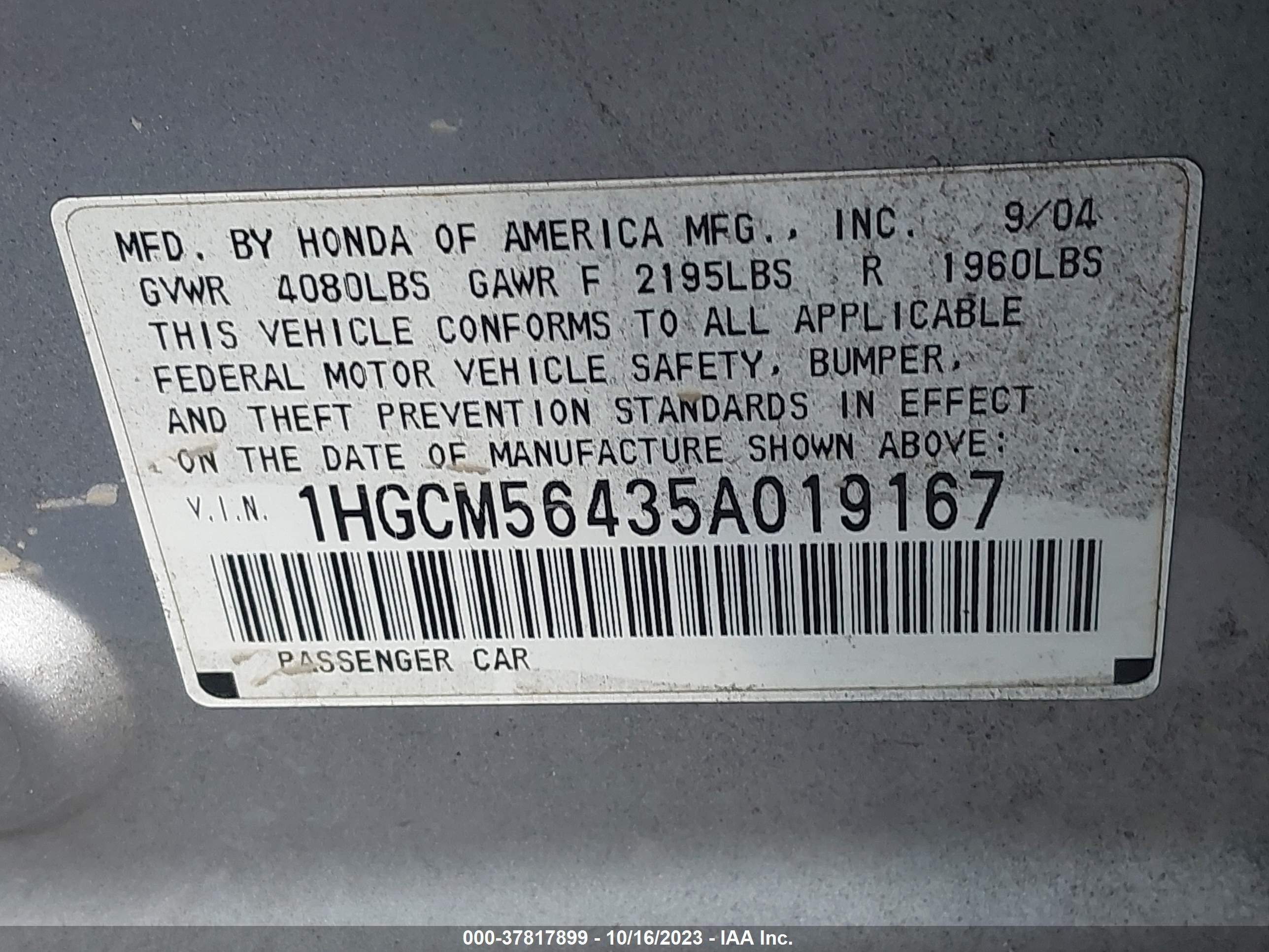 Photo 8 VIN: 1HGCM56435A019167 - HONDA ACCORD 