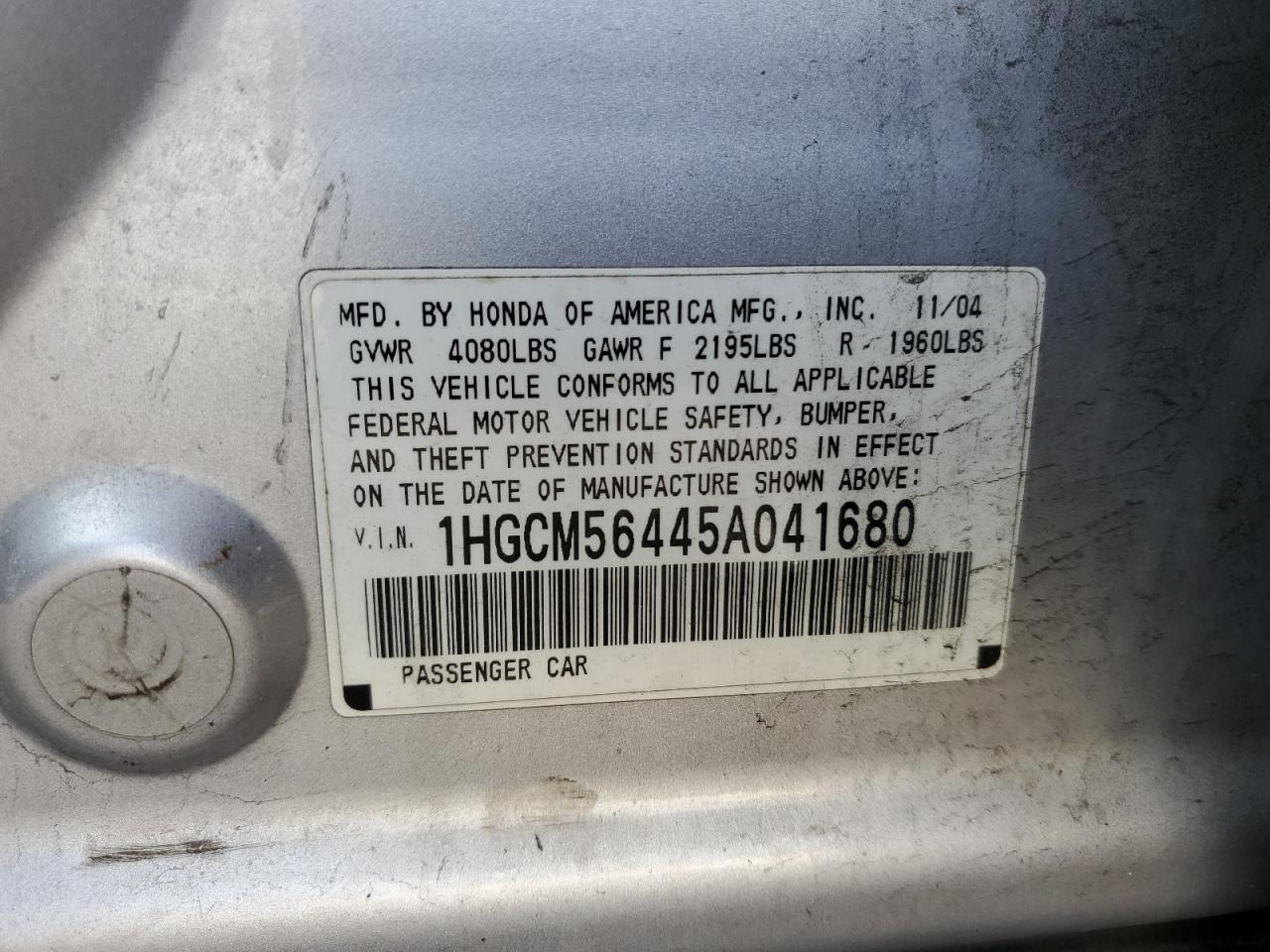 Photo 11 VIN: 1HGCM56445A041680 - HONDA ACCORD 