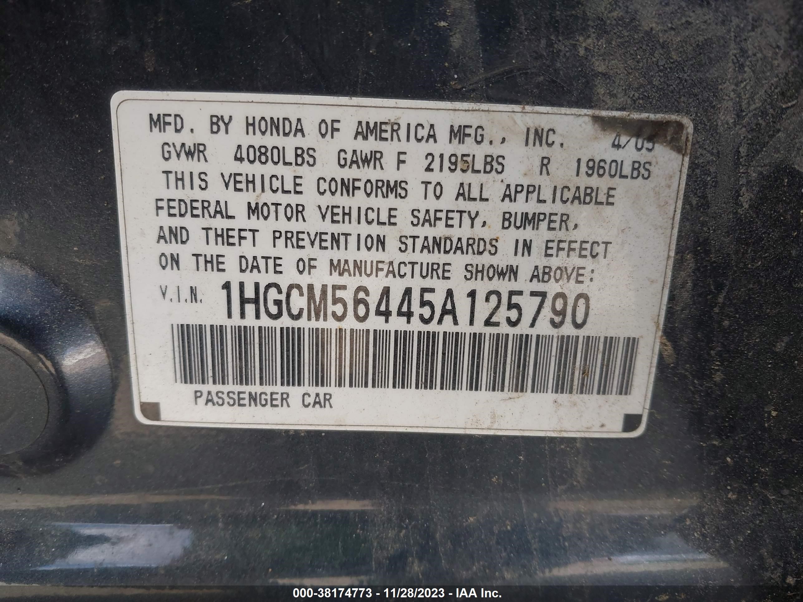 Photo 8 VIN: 1HGCM56445A125790 - HONDA ACCORD 