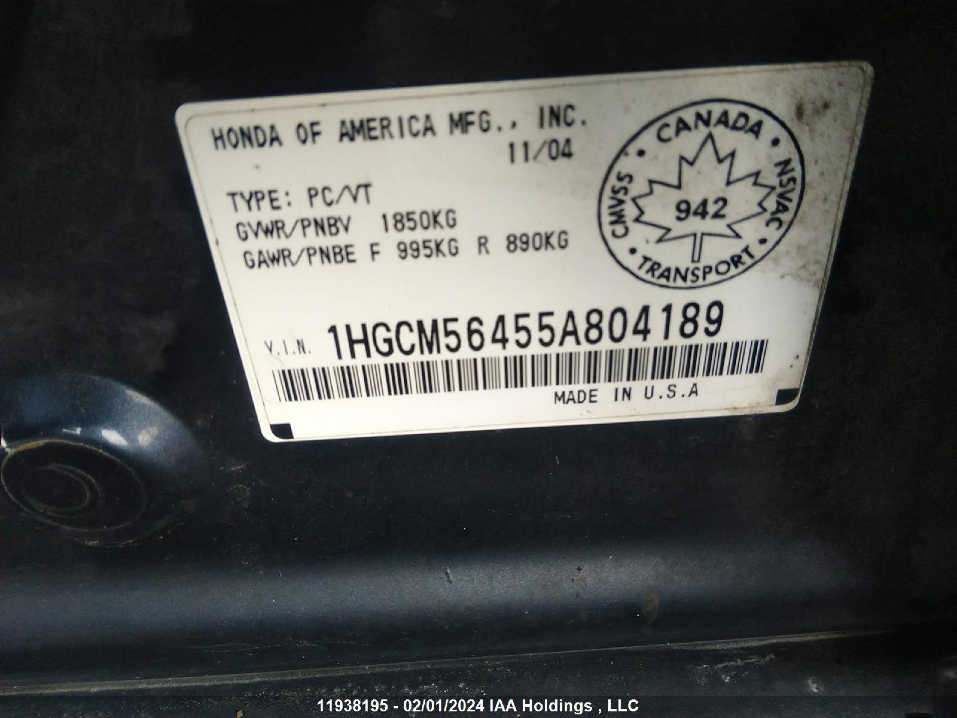 Photo 8 VIN: 1HGCM56455A804189 - HONDA ACCORD 