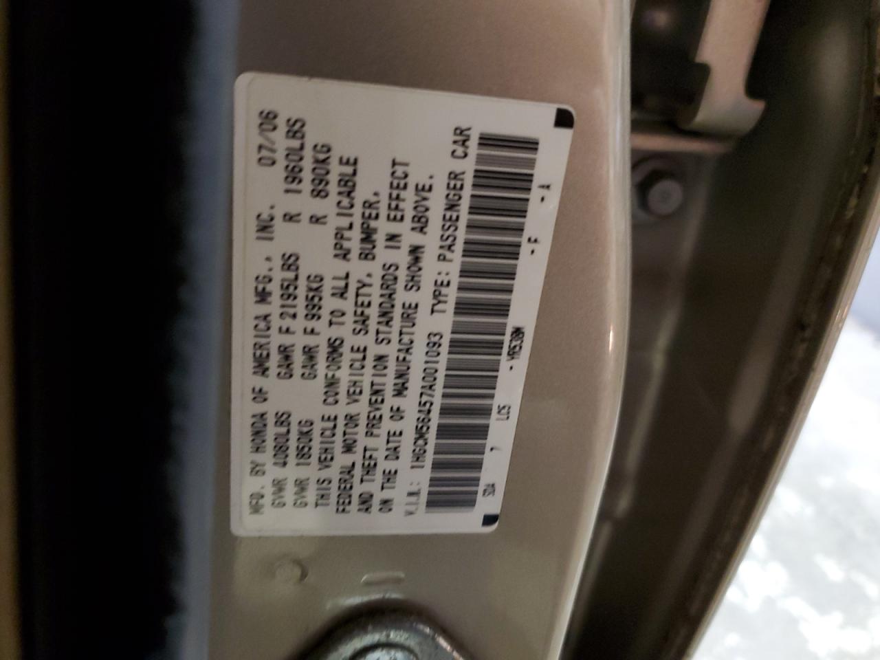 Photo 11 VIN: 1HGCM56457A001093 - HONDA ACCORD 