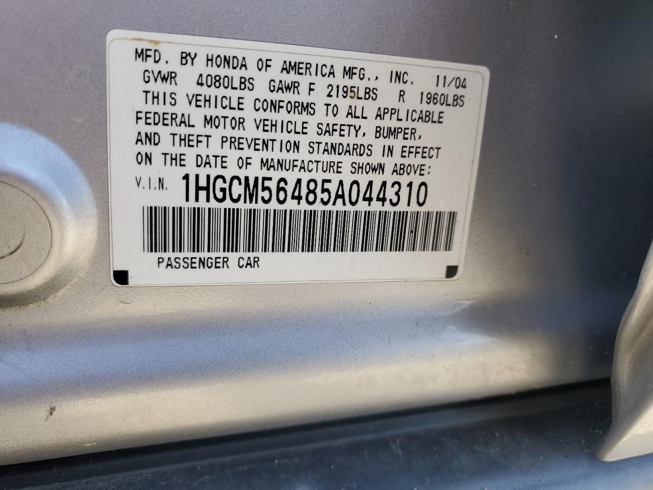 Photo 11 VIN: 1HGCM56485A044310 - HONDA ACCORD 