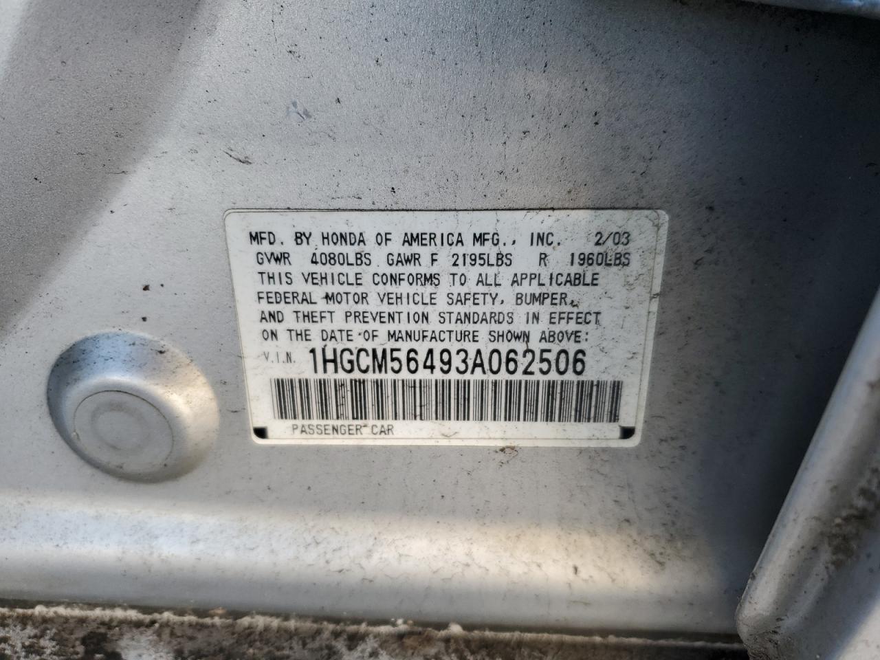 Photo 11 VIN: 1HGCM56493A062506 - HONDA ACCORD 