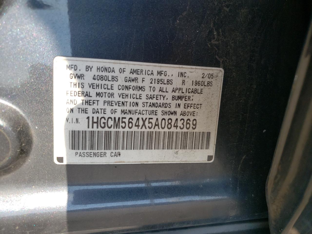 Photo 11 VIN: 1HGCM564X5A084369 - HONDA ACCORD 