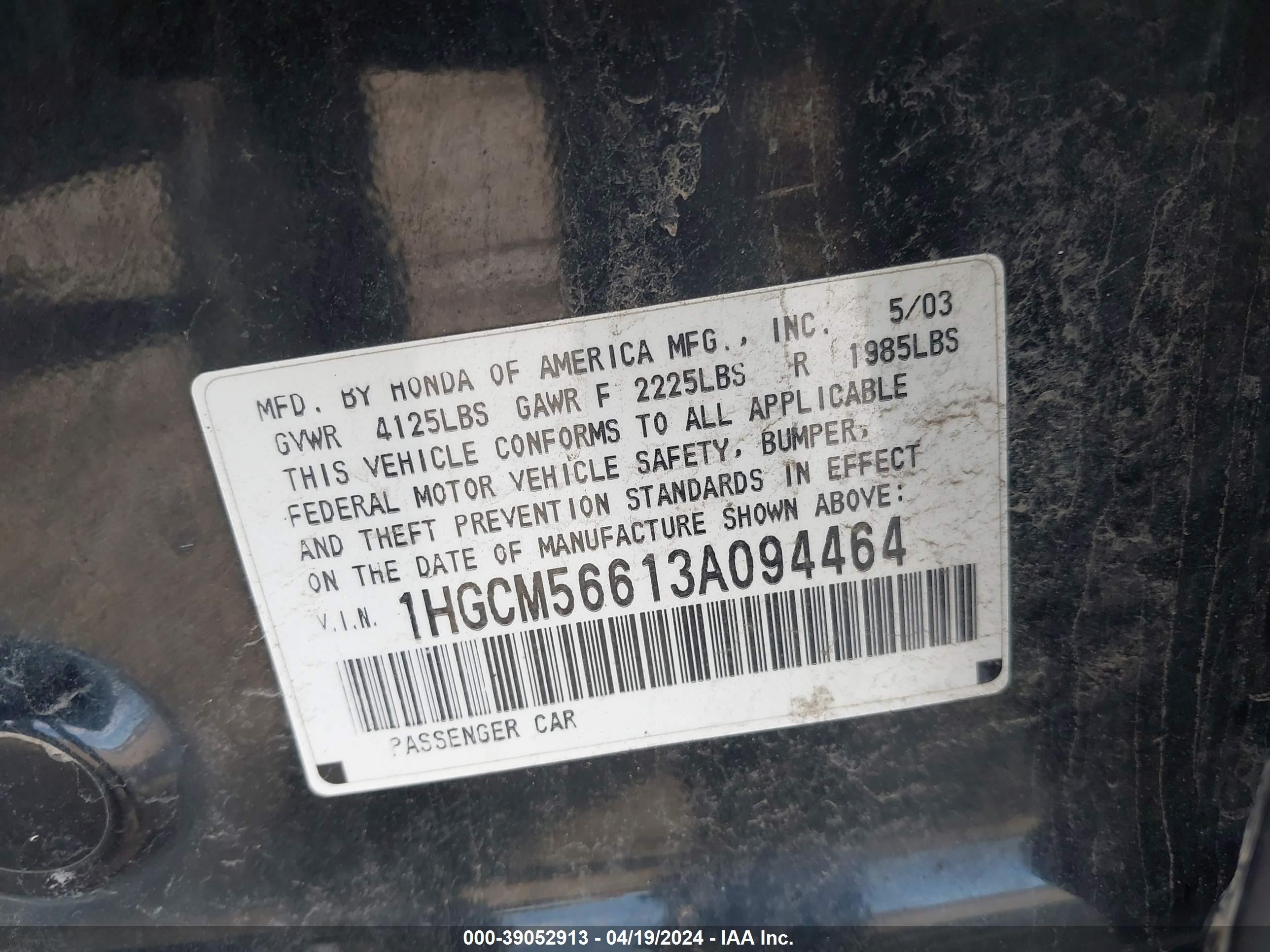 Photo 8 VIN: 1HGCM56613A094464 - HONDA ACCORD 