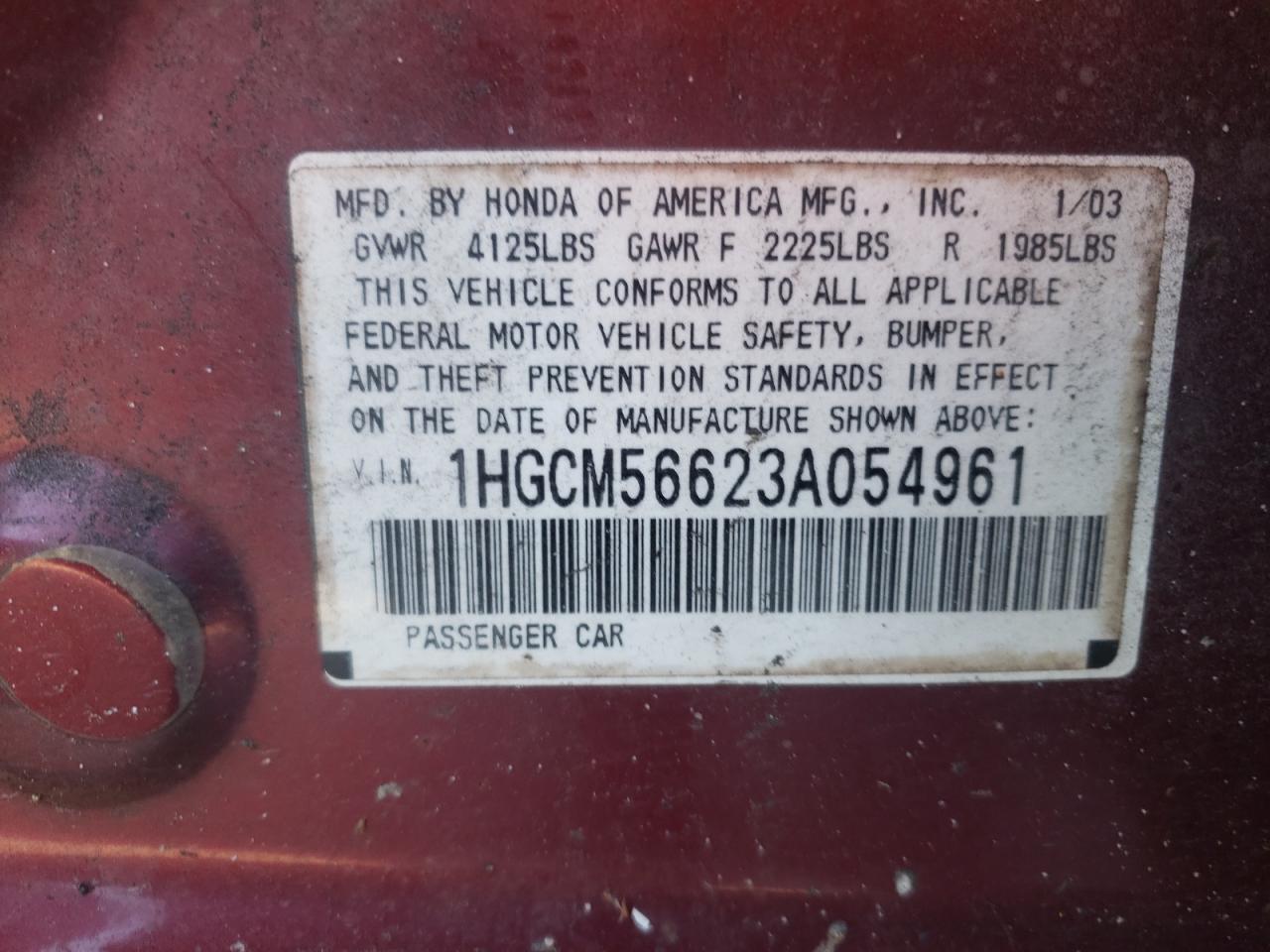 Photo 11 VIN: 1HGCM56623A054961 - HONDA ACCORD 