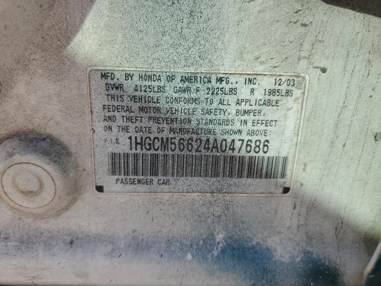 Photo 11 VIN: 1HGCM56624A047686 - HONDA ACCORD 