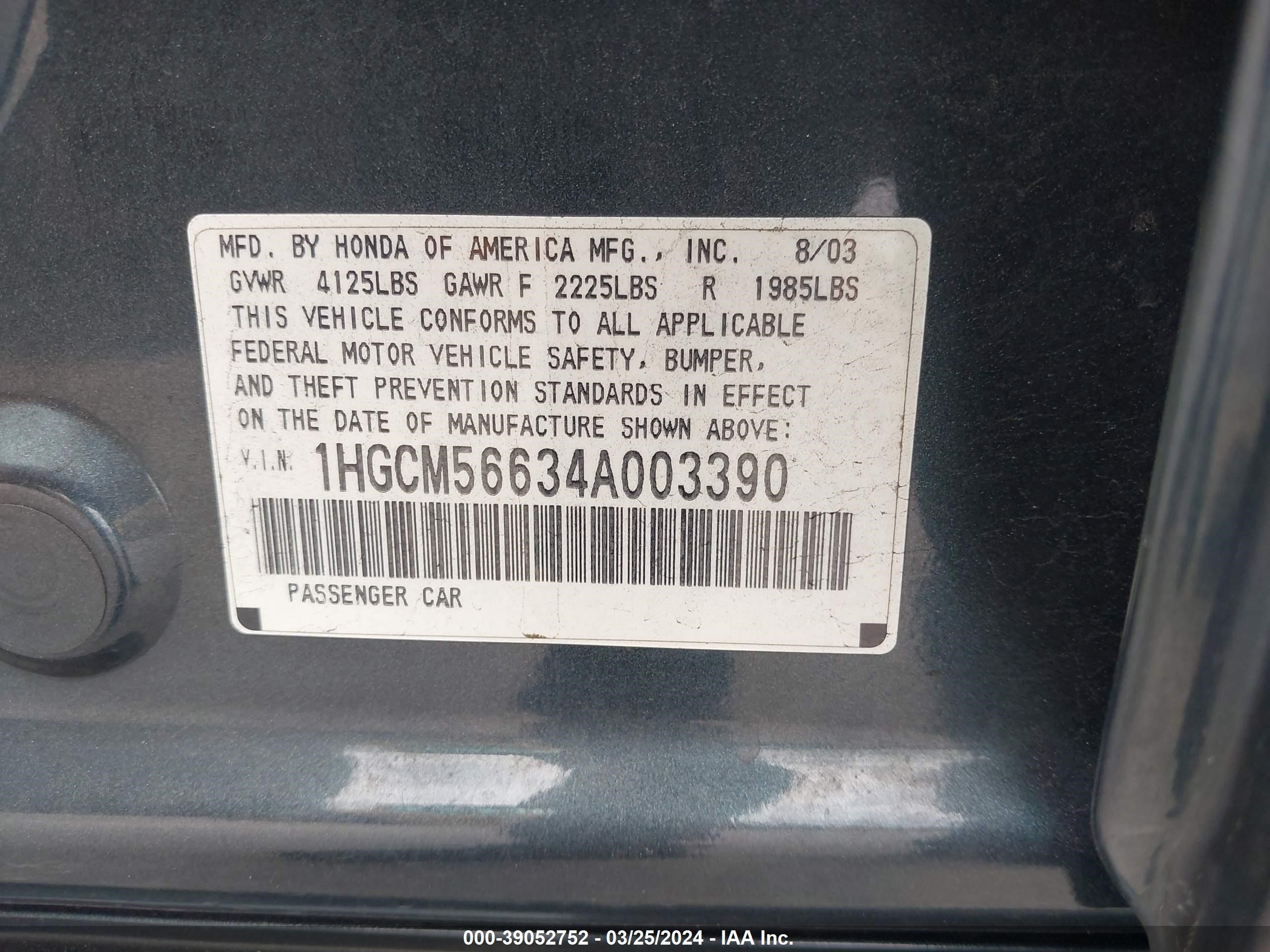 Photo 8 VIN: 1HGCM56634A003390 - HONDA ACCORD 