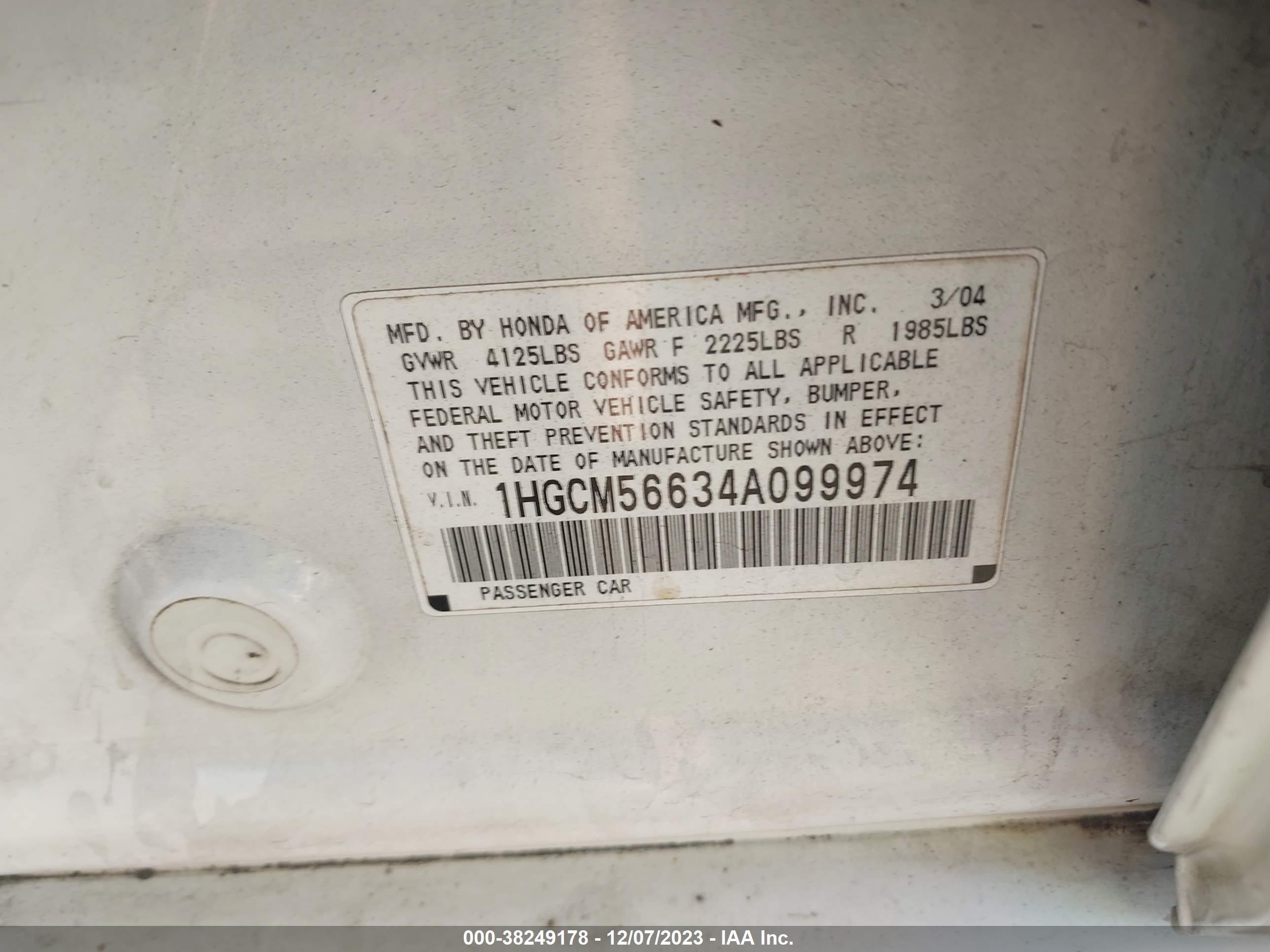 Photo 8 VIN: 1HGCM56634A099974 - HONDA ACCORD 