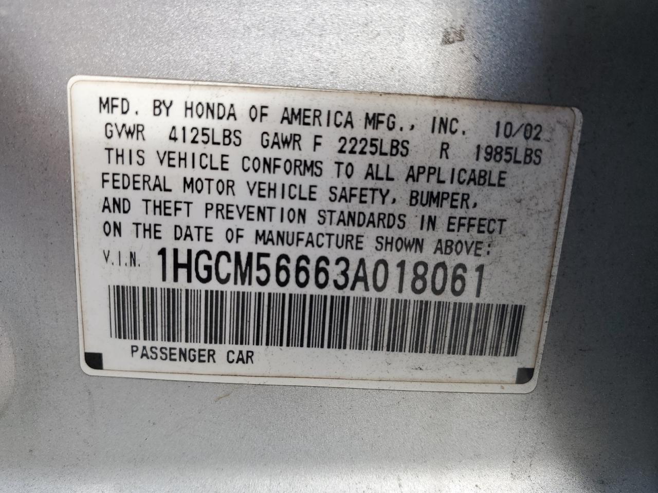 Photo 11 VIN: 1HGCM56663A018061 - HONDA ACCORD 