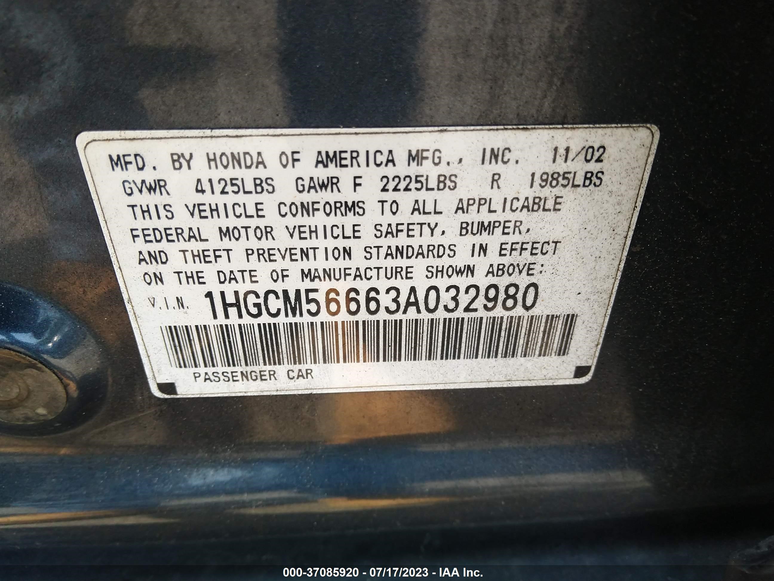 Photo 8 VIN: 1HGCM56663A032980 - HONDA ACCORD 