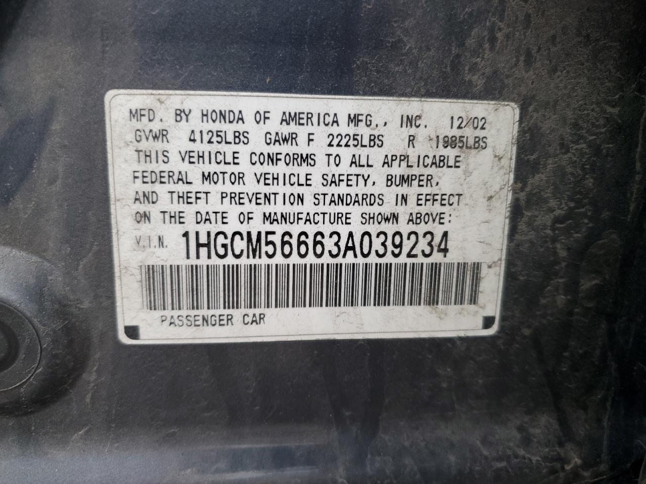 Photo 11 VIN: 1HGCM56663A039234 - HONDA ACCORD 