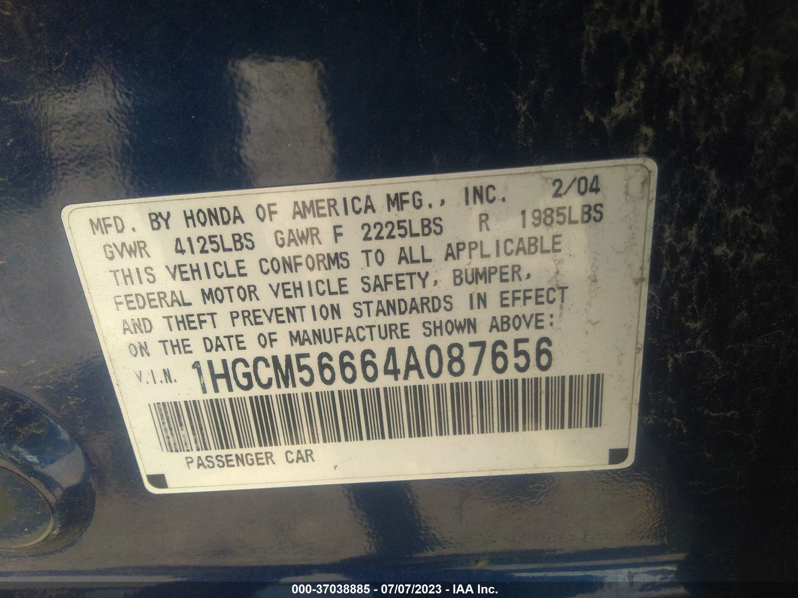 Photo 8 VIN: 1HGCM56664A087656 - HONDA ACCORD 