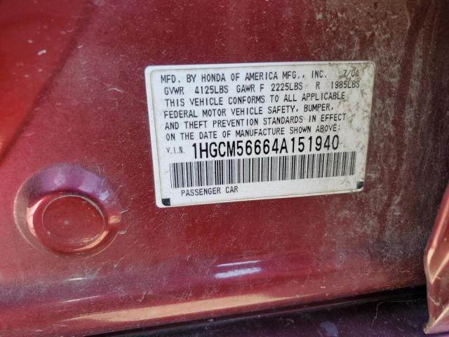 Photo 11 VIN: 1HGCM56664A151940 - HONDA ACCORD EX 