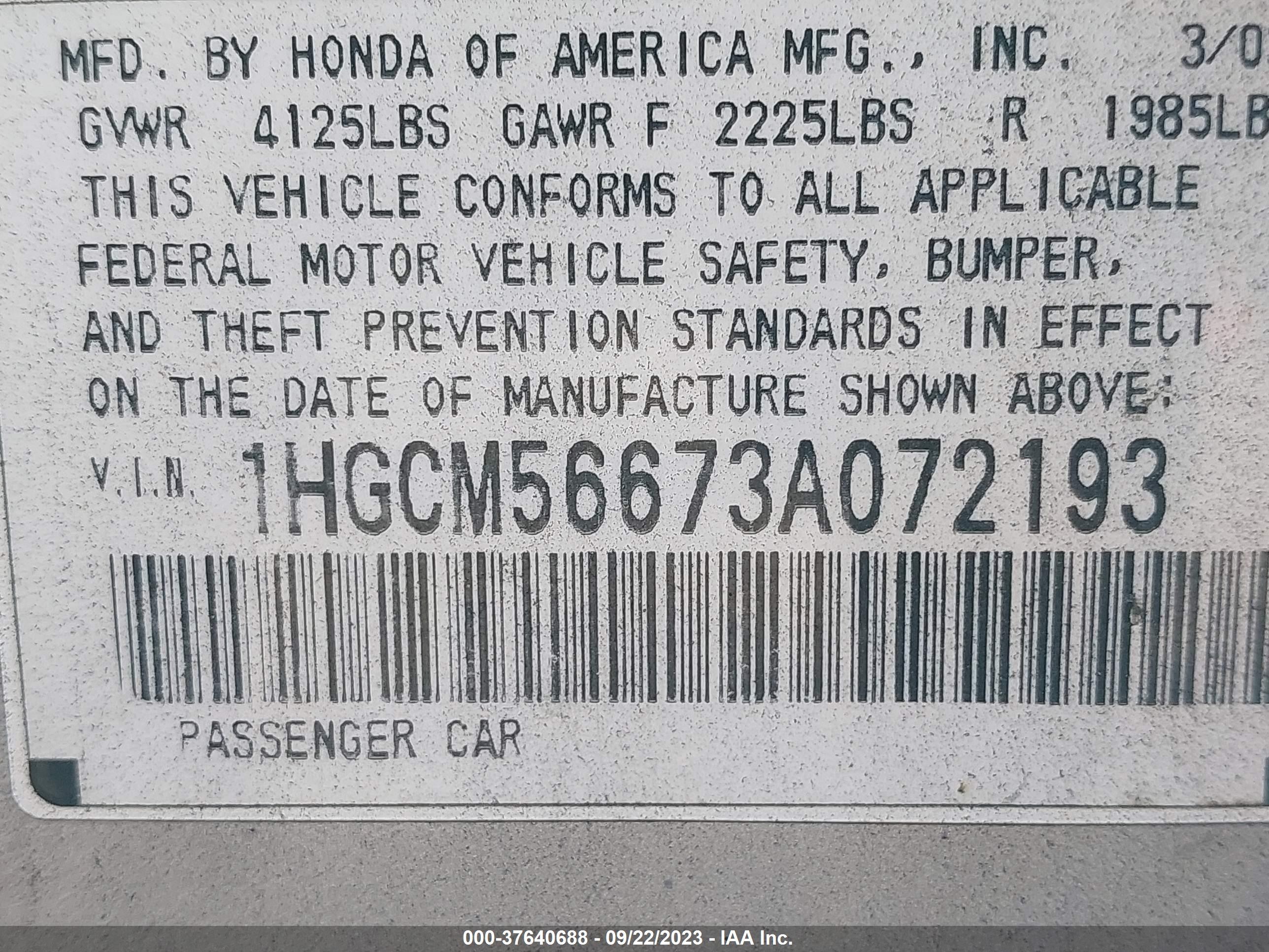 Photo 8 VIN: 1HGCM56673A072193 - HONDA ACCORD 