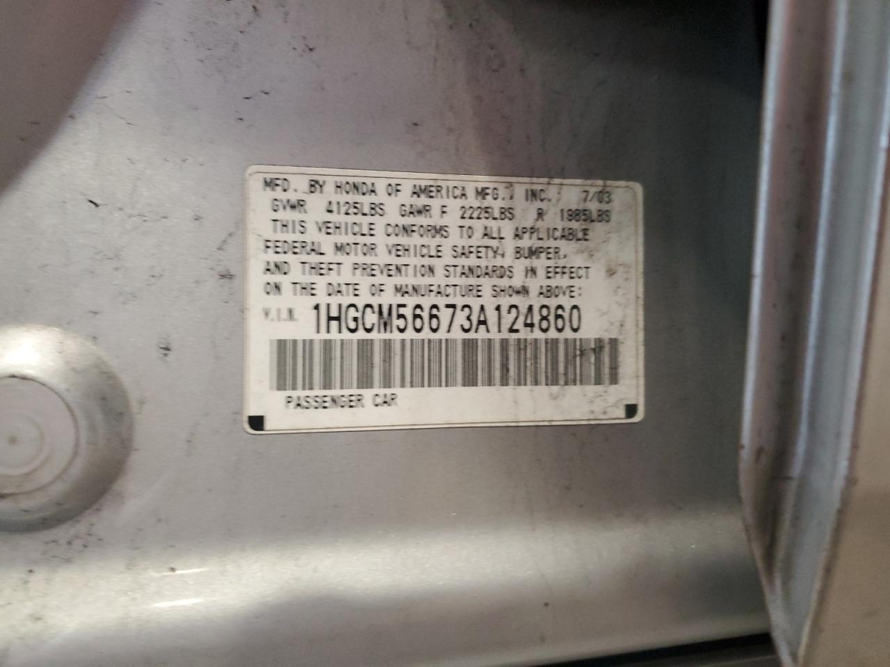 Photo 11 VIN: 1HGCM56673A124860 - HONDA ACCORD 