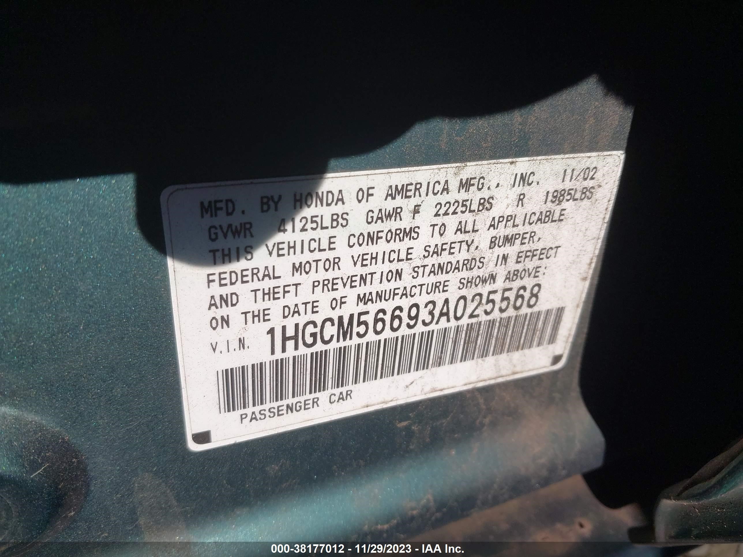 Photo 8 VIN: 1HGCM56693A025568 - HONDA ACCORD 