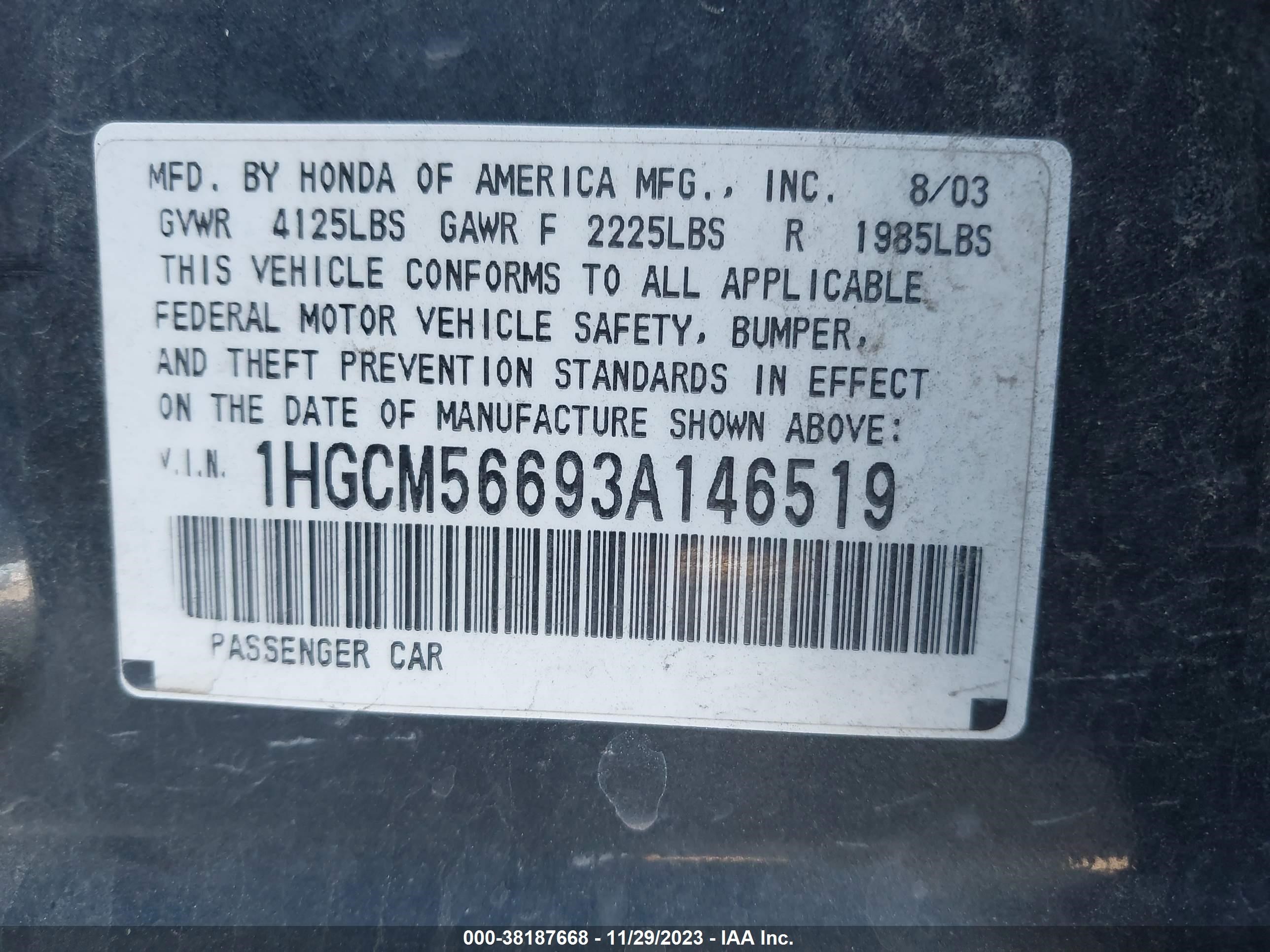 Photo 8 VIN: 1HGCM56693A146519 - HONDA ACCORD 