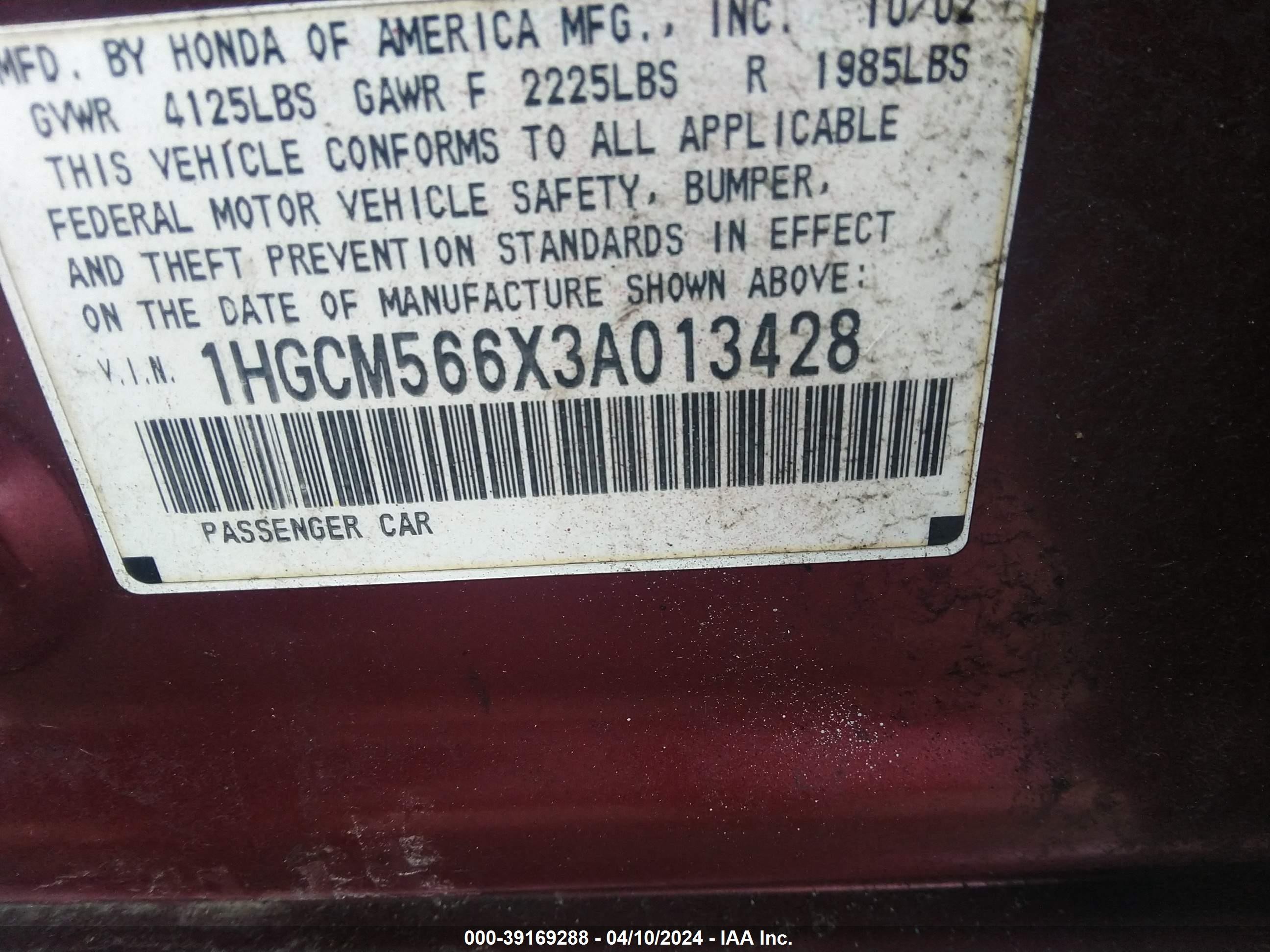 Photo 8 VIN: 1HGCM566X3A013428 - HONDA ACCORD 