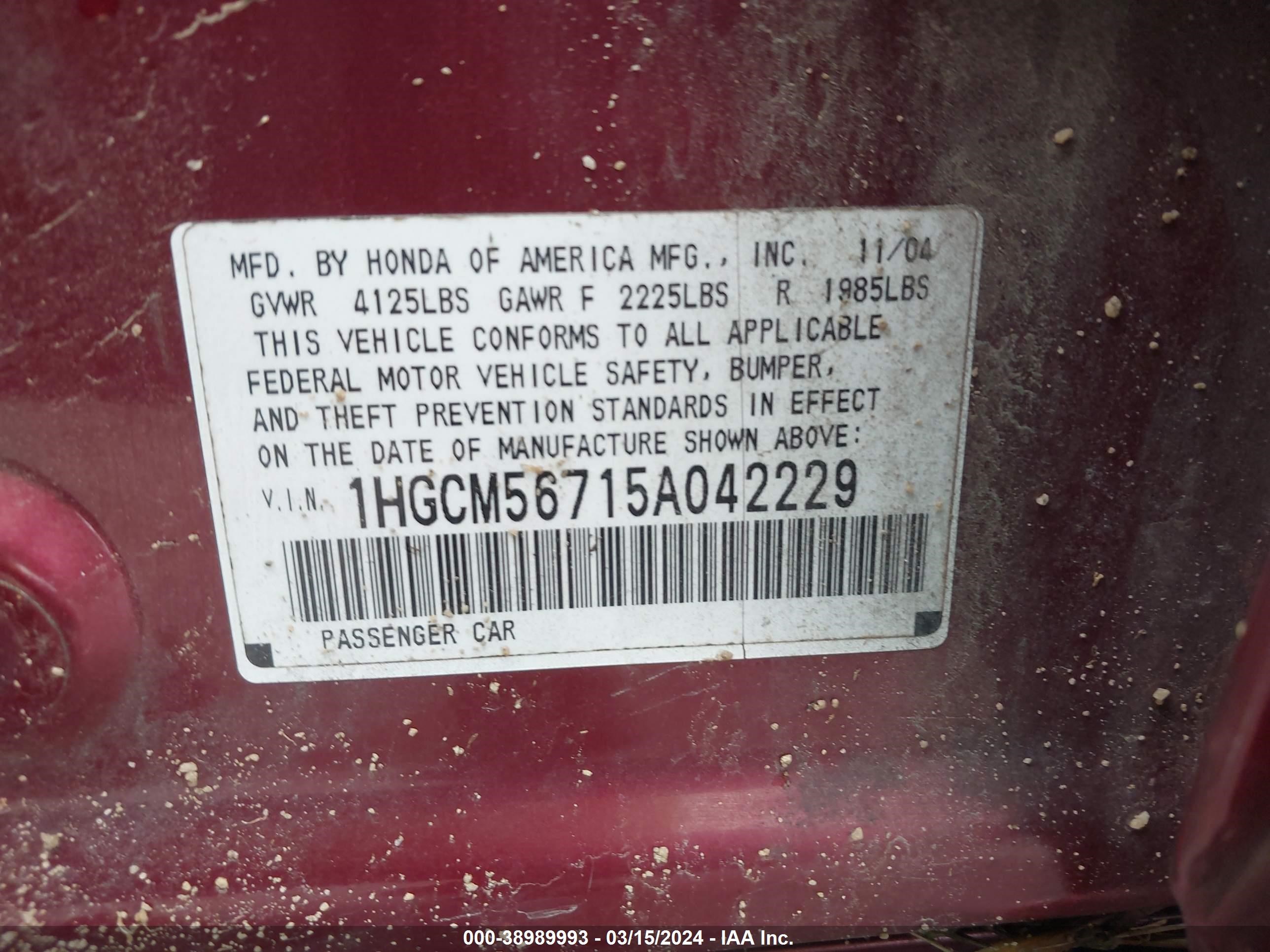 Photo 8 VIN: 1HGCM56715A042229 - HONDA ACCORD 