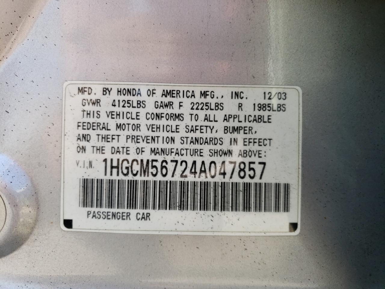 Photo 11 VIN: 1HGCM56724A047857 - HONDA ACCORD 