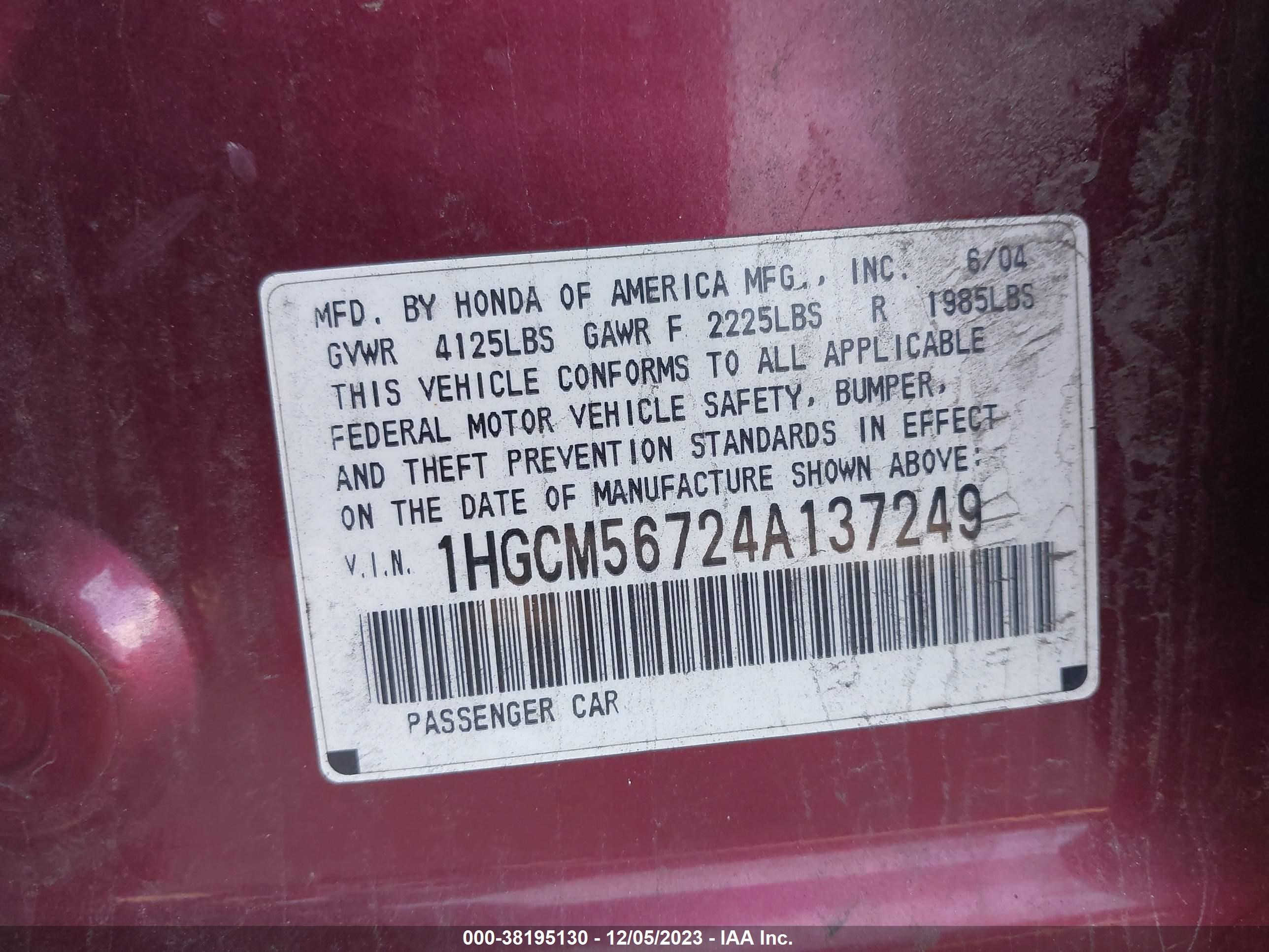 Photo 8 VIN: 1HGCM56724A137249 - HONDA ACCORD 