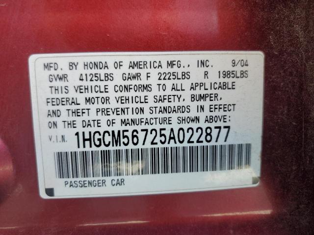 Photo 11 VIN: 1HGCM56725A022877 - HONDA ACCORD EX 