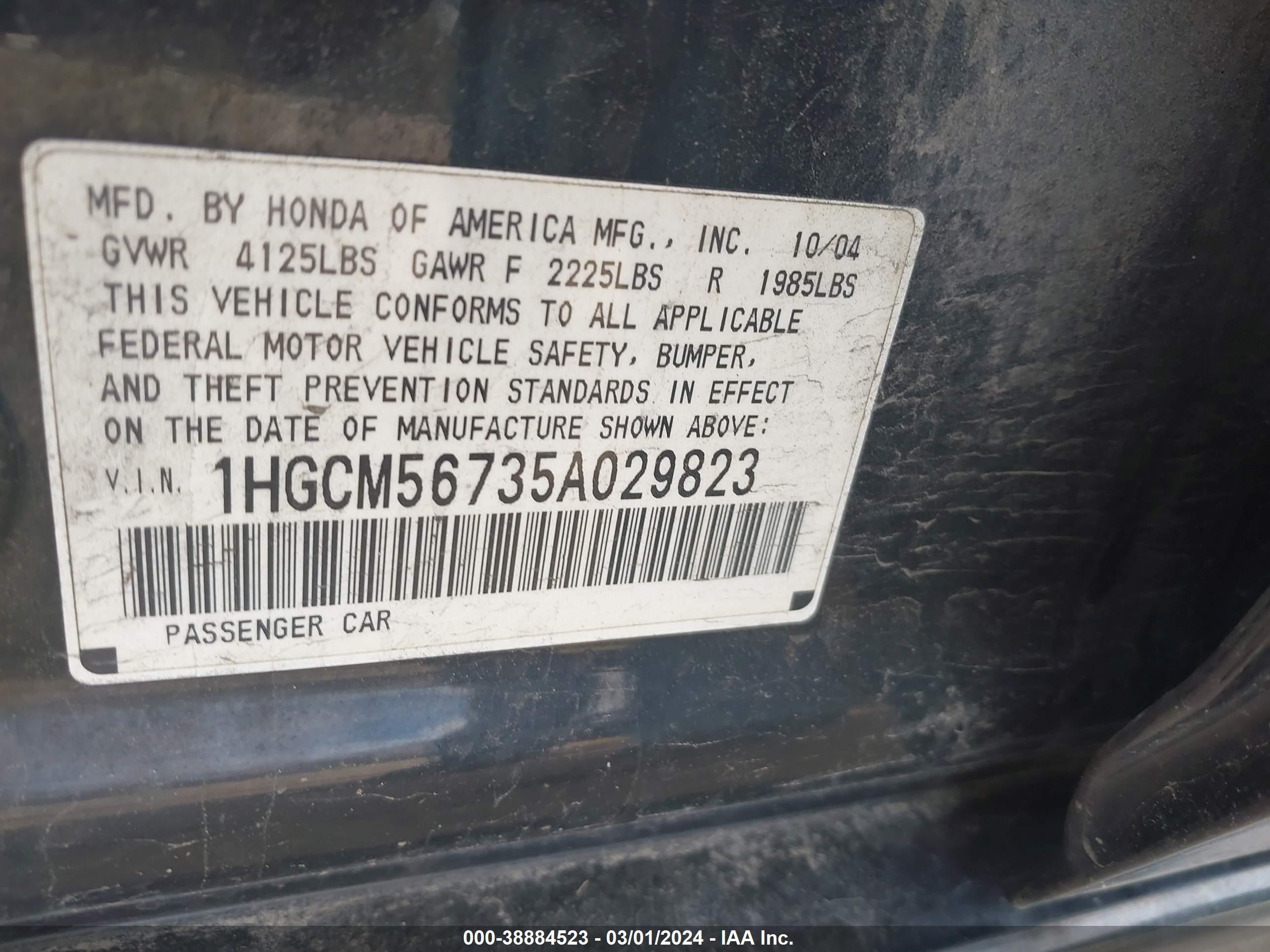 Photo 8 VIN: 1HGCM56735A029823 - HONDA ACCORD 