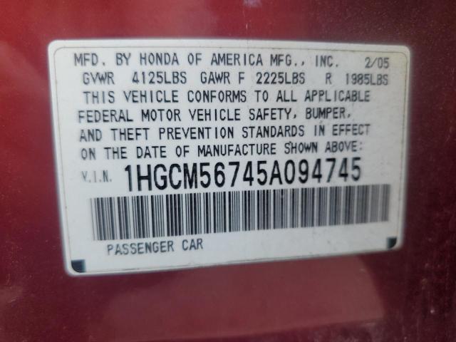 Photo 11 VIN: 1HGCM56745A094745 - HONDA ACCORD EX 