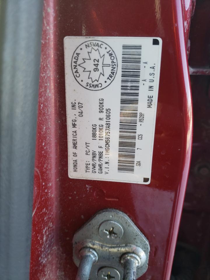 Photo 11 VIN: 1HGCM56757A810605 - HONDA ACCORD 