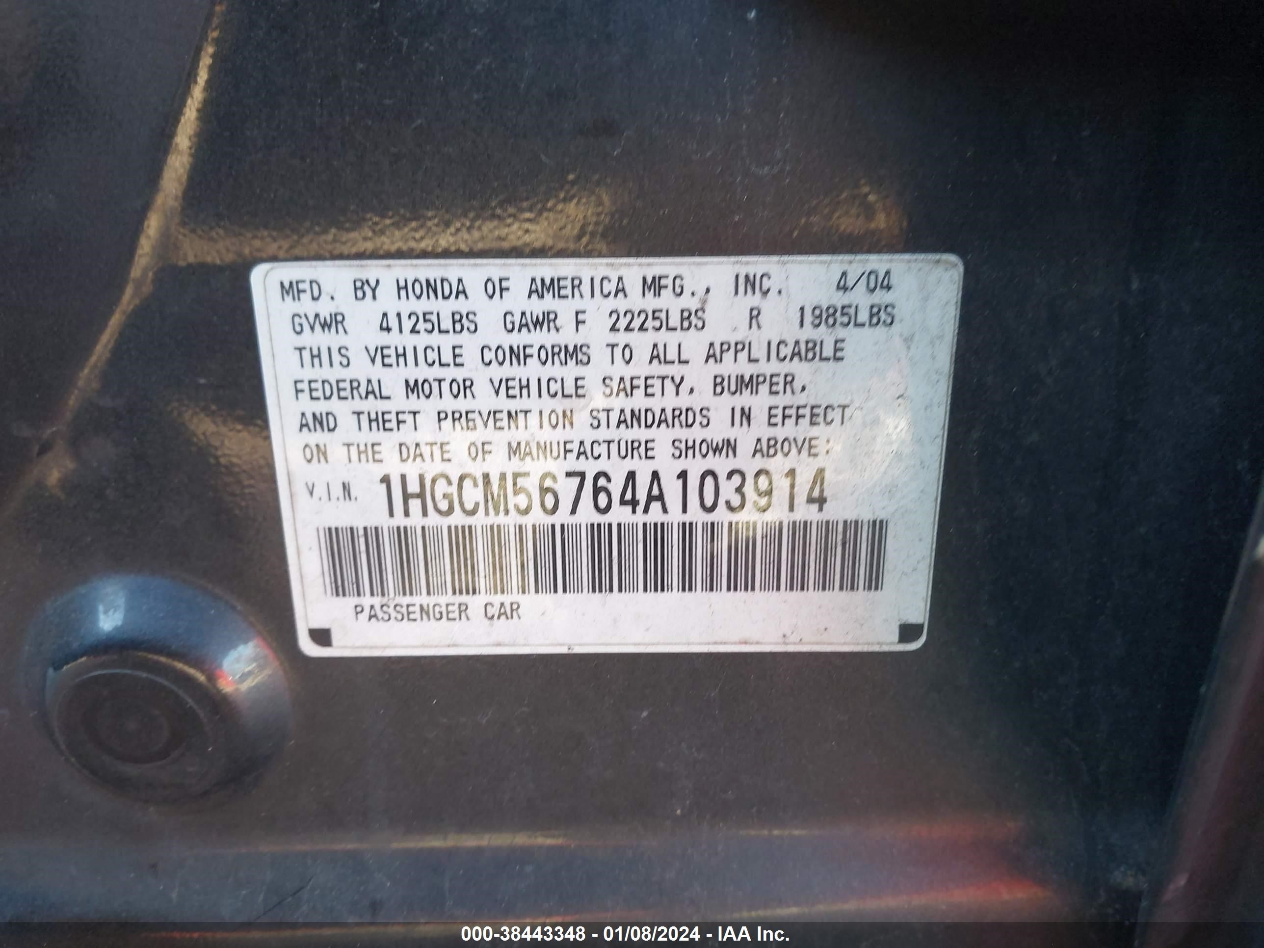 Photo 8 VIN: 1HGCM56764A103914 - HONDA ACCORD 