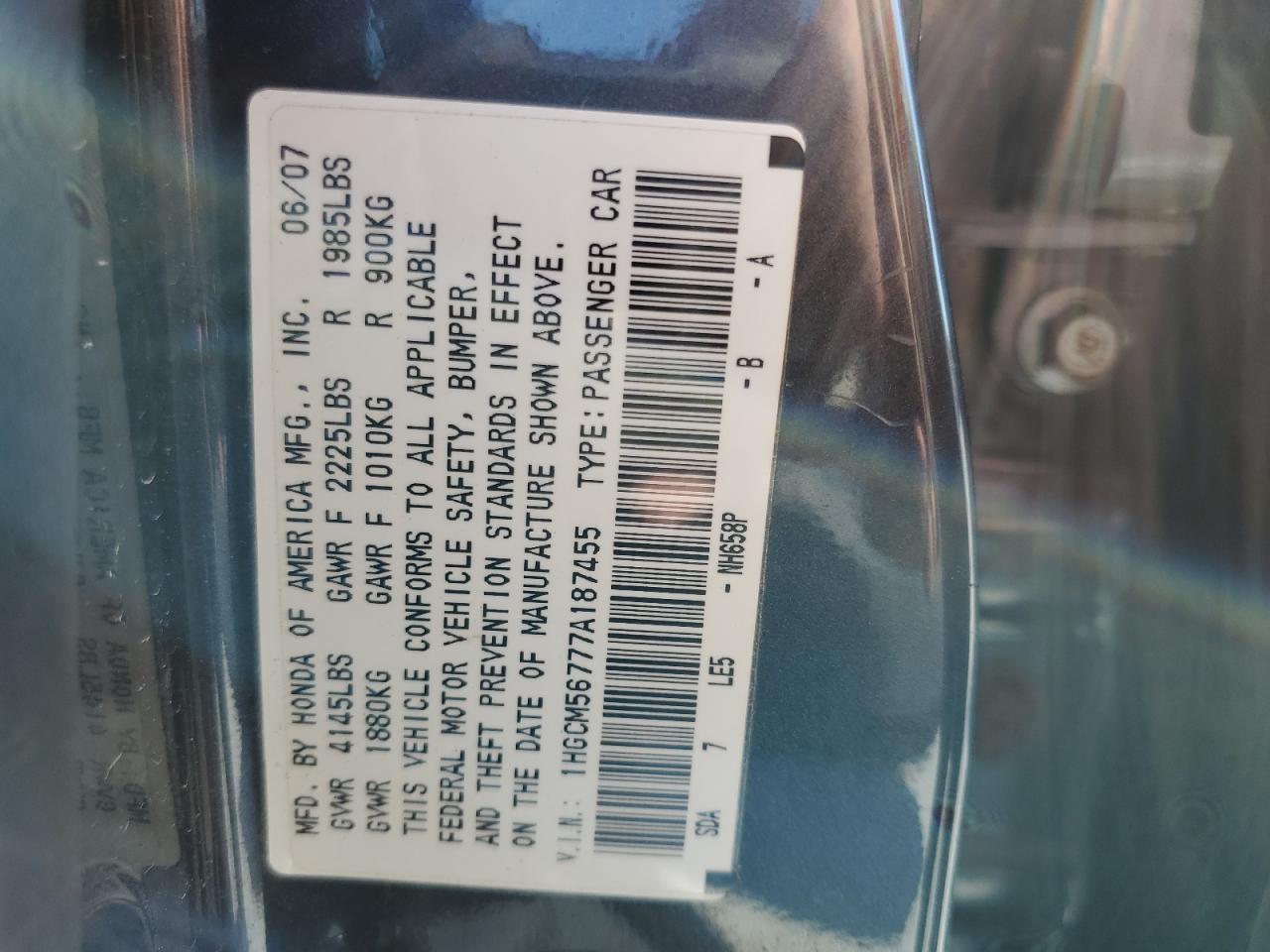 Photo 11 VIN: 1HGCM56777A187455 - HONDA ACCORD 