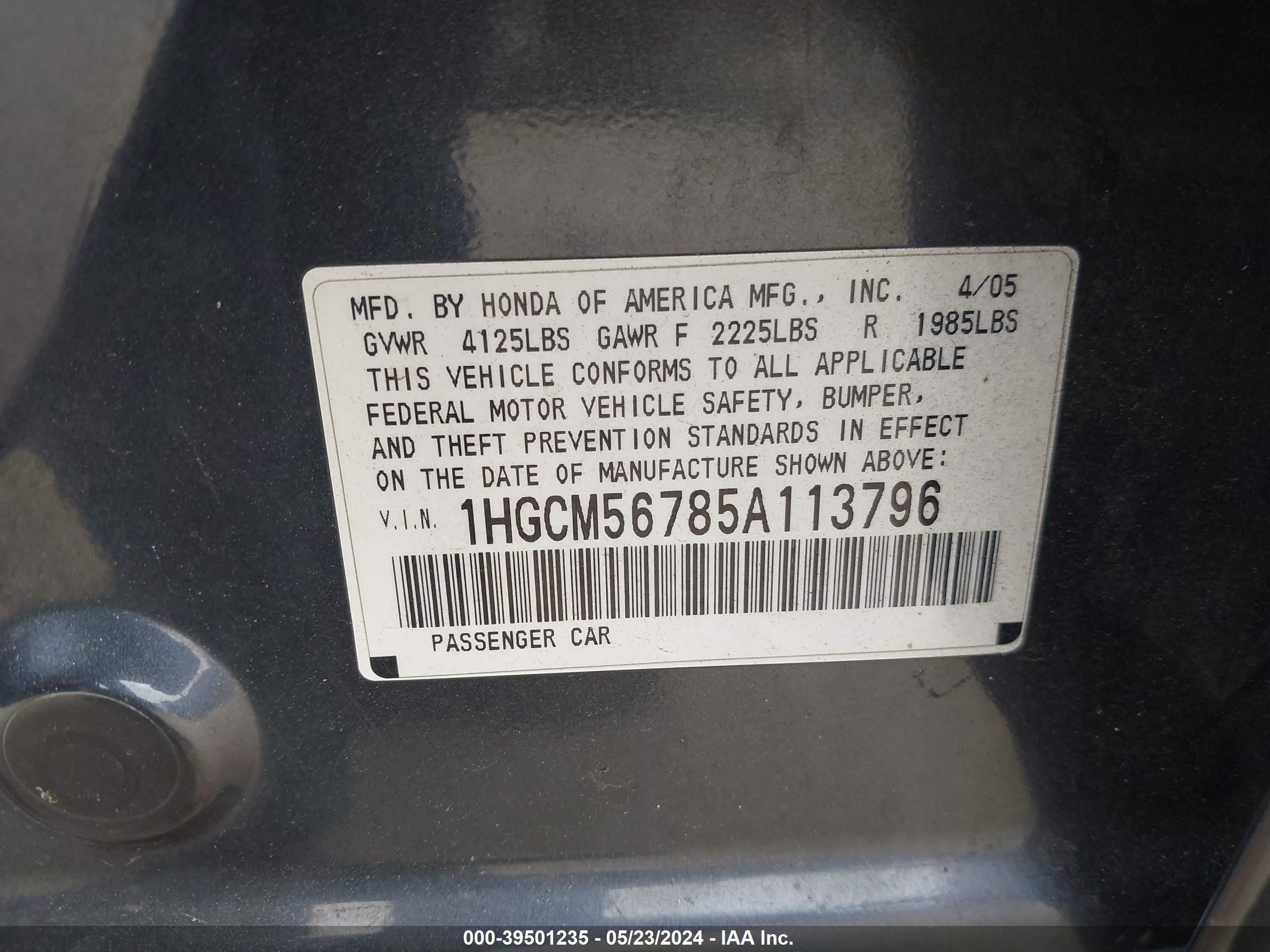 Photo 8 VIN: 1HGCM56785A113796 - HONDA ACCORD 