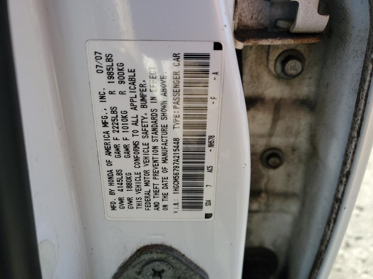 Photo 11 VIN: 1HGCM56797A215448 - HONDA ACCORD 